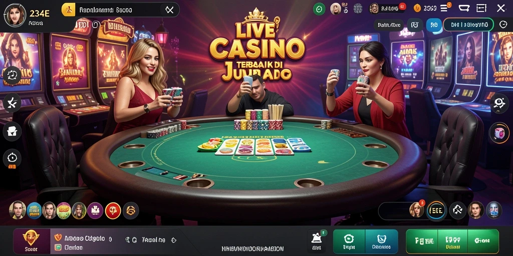 Screenshot gameplay 234E menampilkan suasana kasino yang hidup dan interaktif.