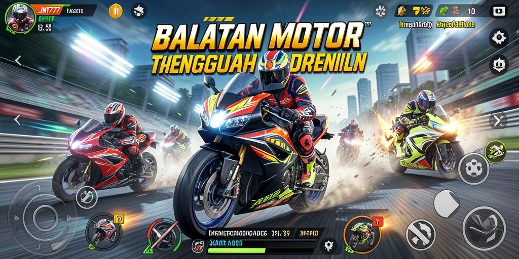 Screenshot utama JNT777 menampilkan aksi balap motor yang mendebarkan dan cepat.