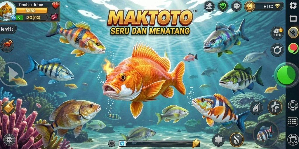 Tampilan gameplay seru di MAKTOTO saat menangkap ikan.