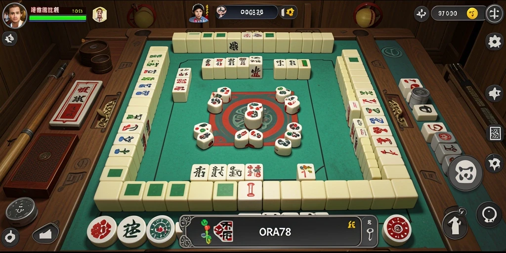 Tangkapan layar utama ORA78 menampilkan gameplay Mahjong yang seru.