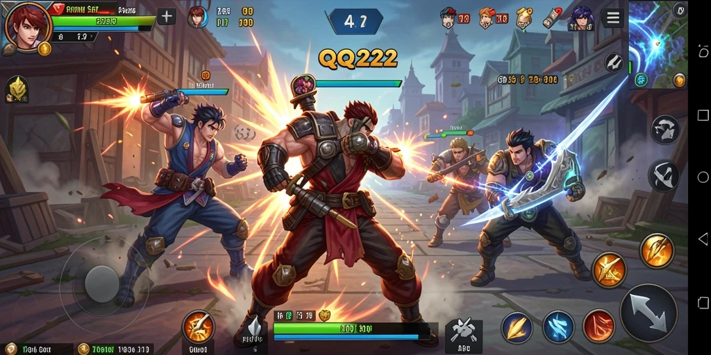 Screenshot utama QQ222 menunjukkan pertarungan action yang mendebarkan.