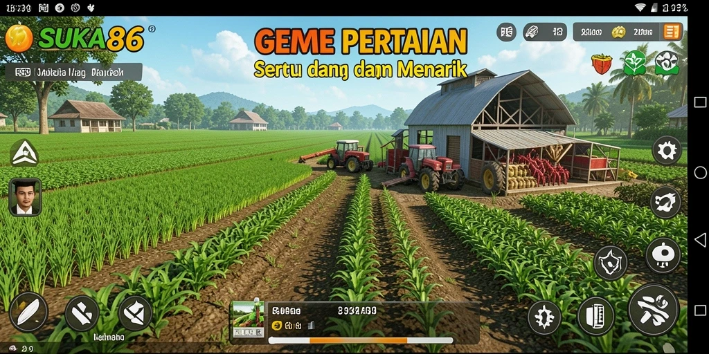 Tangkapan layar gameplay SUKA86 menampilkan ladang yang rimbun dan beragam tanaman.