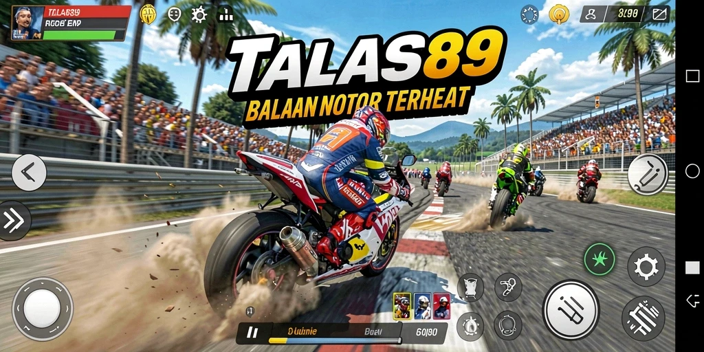 Tangkapan layar menunjukkan aksi balapan motor yang mendebarkan.